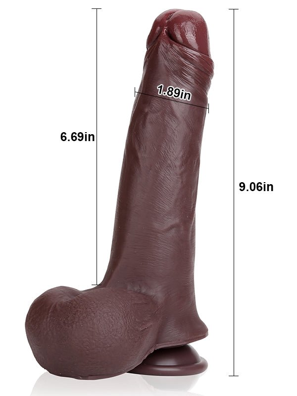 Sam | 9" x 1.8" Black Sliding Skin Soft Dildo With Realistic Balls - Image 2