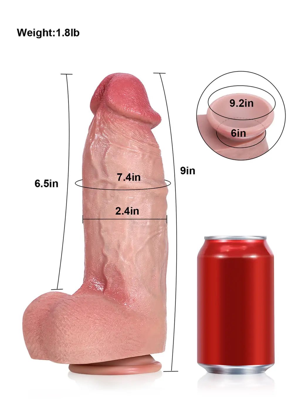 Thor | 9" x 2.4" Realistic Soft Flesh Like Hue Thick Short Fat Dildo - Image 2
